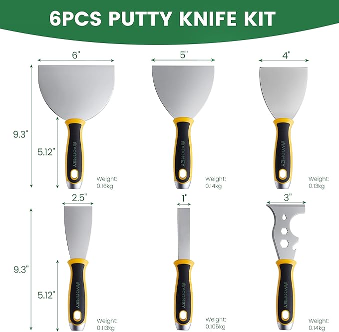 VOOMEY Putty Knife Set, Drywall Knife,6PCS 420 Stainless Steel Paint Scraper Tools, Metal Scraper, Used for Renovating Old Walls, Applying Putty, Removing Wallpaper