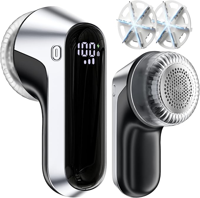 coldSky Fabric Shaver, Rechargeable Lint Shaver with Digital Display, Portable Sweater Defuzzer with 3 Speeds, 6 Leaf Blades and Safety Lock, Electric lint remover for clothes, Sweater, Couch, Blanket