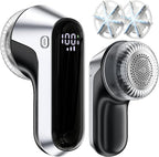 coldSky Fabric Shaver, Rechargeable Lint Shaver with Digital Display, Portable Sweater Defuzzer with 3 Speeds, 6 Leaf Blades and Safety Lock, Electric lint remover for clothes, Sweater, Couch, Blanket