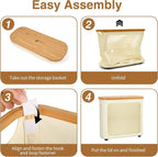 Toilet Paper Storage with Bamboo Lid,Foldable Basket Organizer for Bathroom, Holds 9 Mega/12 Regular Rolls, Waterproof Toilet Paper Holder Storage with Non-Slip Base,Beige