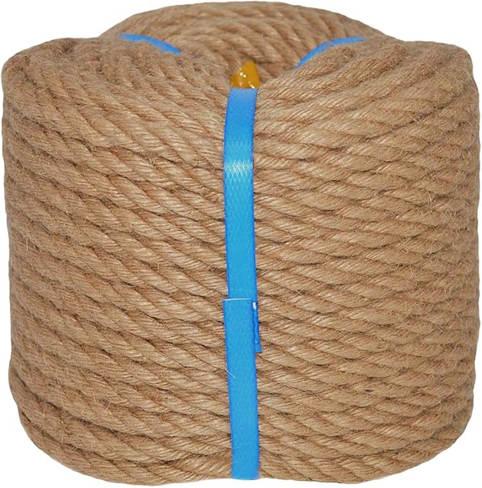Natural Jute Rope Hemp Rope (3/8 in x 100 ft) Strong Jute Twine for Crafts Cat Scratch Post Hammock Decorating