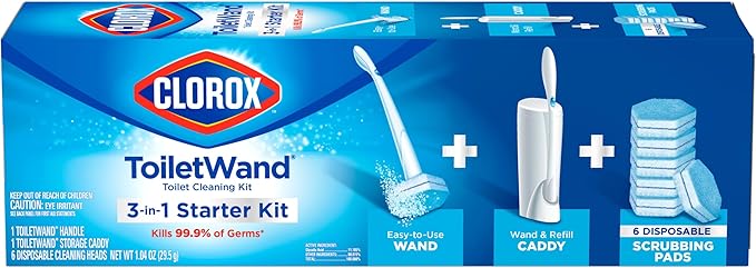 CLOROX Original Cleaning System, ToiletWand, Storage Caddy, 6 Refill Heads, (Package May Vary)