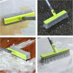 Floor Scrub Brush 2 in 1 Scrubber and Squeegee, Stiff Bristle Deck Brush for Cleaning Concrete, Patio, Garage, Kitchen, Carpet and Bathroom 57" Long Handle