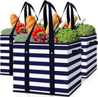 WISELIFE 3 Pack Reusable Grocery Bags Large Water Resistant Grocery Collapsible Heavy Duty Tote Bags for Shopping Picnic