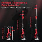 Drywall Sander, 1000W Popcorn Ceiling Removal Tool, Foldable Automatic Drywall Sander with Vacuum Dust Collection, LED Light, 6 Variable Speed 800-2200RPM,15Pcs Sanding Discs (Red）