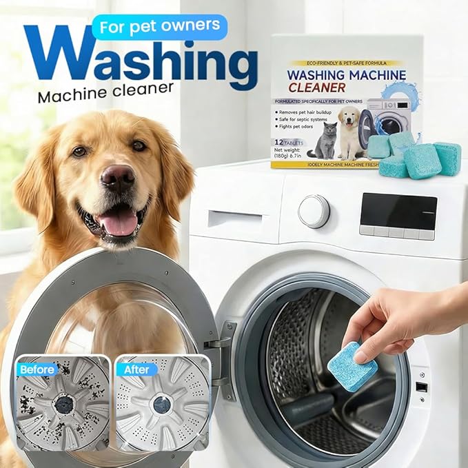 Washing Machine Cleaner Tablets, 12 Pack for a 6 Month Supply, Formulated for Pet Owners, Eliminates Odors, Lint and Detergent Buildup (2 Box)