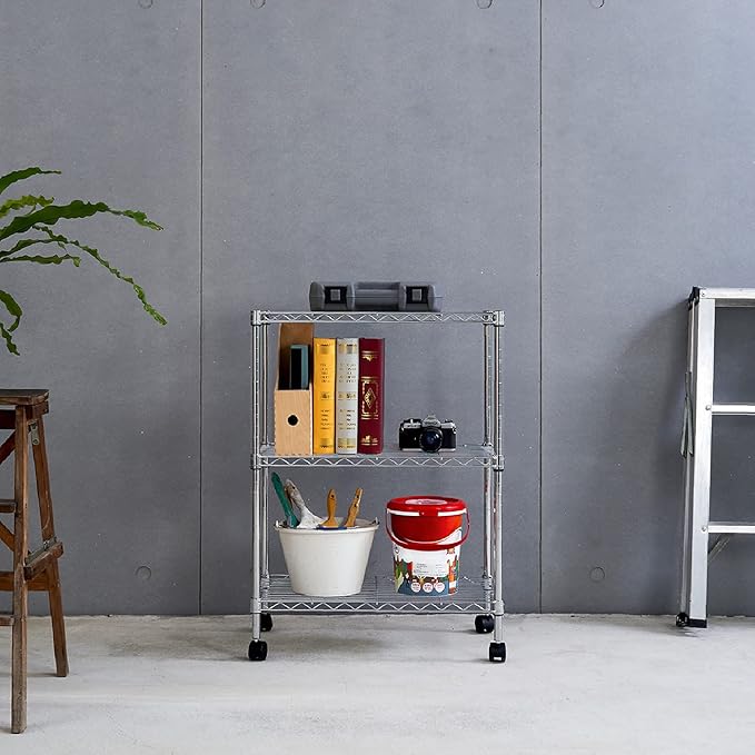 3 Tier Wire Shelving Unit Storage Rack, Metal Heavy Duty Utility Organizers, Organization Units for Metal Shelves, Pantry, Garage, Laundry Racks Durable Shelf Stand, 14"W x 24"L x 30"H, Chrome
