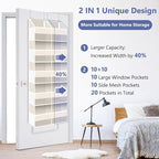 Heavy Duty Over The Door Organizer 5 Tiers, Extra Large Behind Door Storage of 10 Big Front & 10 Mesh Pockets, 80lb Weight Capacity, Doors Organizer Hanging for Closet Bathroom Bedroom Nursery, Beige