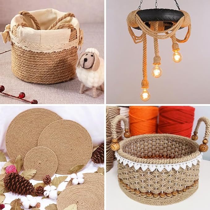 Tenn Well 6mm Jute Rope, 66 Feet Strong and Thick Twine Rope for Crafting, Gardening, Cat Scratching Post, Packing, Home Decor, Christmas Decorations