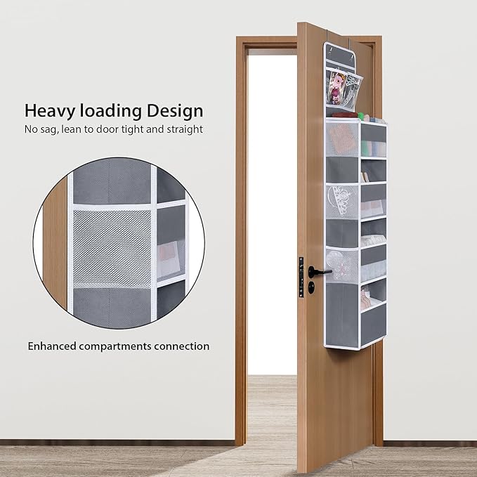 Univivi Over The Door Organizer, 5 Shelf Door Hanging Organizer Nursery Door Storage with 4 Large Compartments and 2 Small PVC Pockets 6 Side Pockets for Bathroom,Cosmetics and Nursery Baby Essential