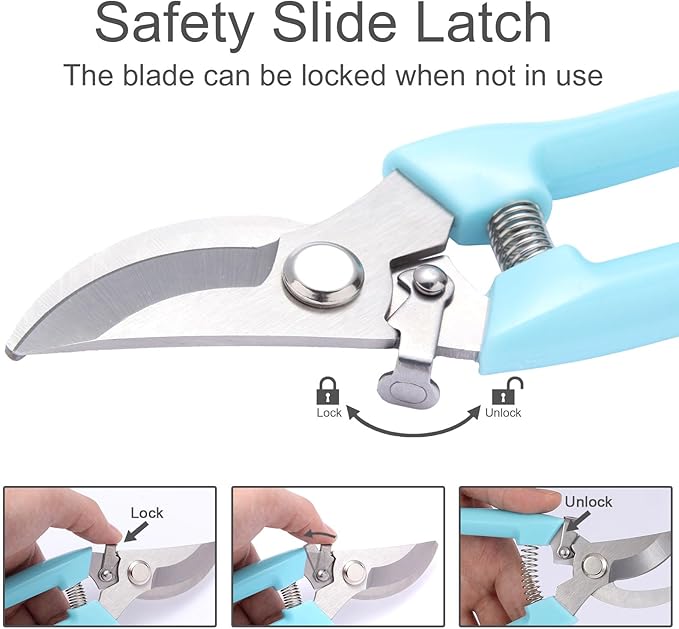 2 Pack Stainless Steel Pruning Shears & Garden Shears, Sharp Bypass & Straight Blade Garden Scissors, Comfortable Grip & Safety Lock for Pruning, Cutting and Fruit Picking