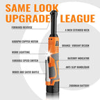3/8" Extended Electric Ratchet Wrench Set, 45ft-lbs(61N.m) 16V Cordless Long Neck Power Ratchet Wrench Kit with 2pcs Batteries, LED Light, 9 Sockets, Toolbox, Variable Speed, For Housework, Car Repair