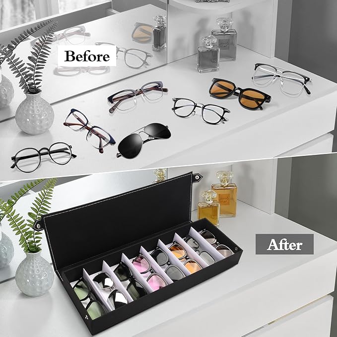 8-Slot Eyeglass Case Organizer - Stylish Storage for Sunglasses & Glasses, Ideal for Home Use & Eyewear Collectors