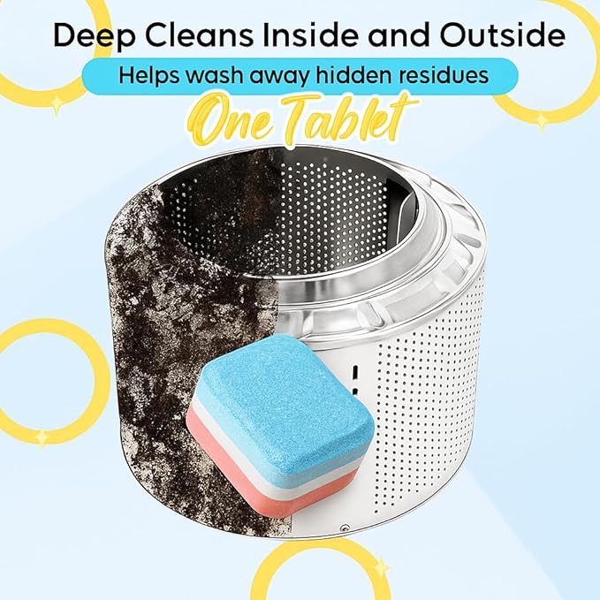 Washing Machine Cleaner Tablets 24 Pack – 1 Year Supply, 20g Deep Cleaning Tablets for HE Front & Top Load Washers – Pet-Friendly, Septic Safe, Eco-Conscious Formula