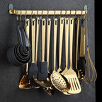Kyraton Kitchen Utensil Rack, Kitchen Rack With Gold Titanium Plating,Rail Rack Organizer for Hanging Knives,Wall Mounted Gourmet Kitchen Rail with 14 Hooks