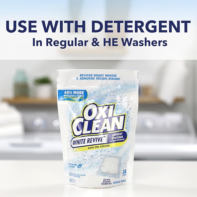 OxiClean Whitener and Stain Remover Power Paks | White Revive | 24 Count | Pack of 2