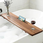 Acacia Wood Bathtub Tray Caddy for Freestanding Tub, 35 Inch Adjustable Bath Tray for Tub, Luxury Spa Bathroom Tray Organizer Table, Bath Tub Accessories for Women, Housewarming, Birthday Gifts