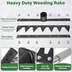 Weeding Rake Tool, Garden Weed Puller with Detachable Long Handle, 62 Inch Heavy Duty Hand Weed Remover Tool for Lawn, Yard, Atio and Backyard (7 Tines)