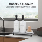 Kitchen Soap Dispenser Set with Instant Dry Tray,16 Oz Hand and Dish Soap White Glass Dispenser Set,Stainless Steel Pump,Waterproof Labels,Dish Brush,Luxury Soap Bottle for Kitchen,Bathroom