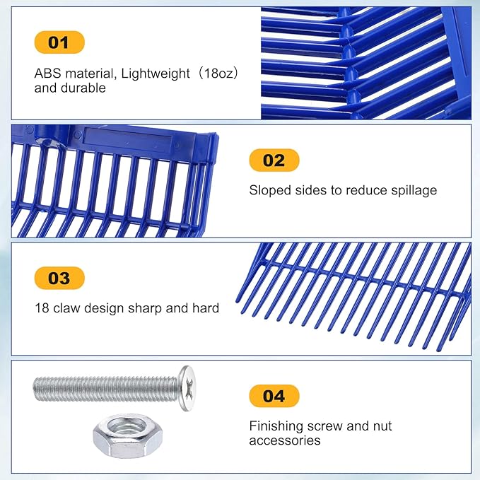 Lasnten 6 Pcs Manure Fork Head Bulk 18 Tines Pitch Fork Replacement Head with Screws and Nuts Durable Stable ABS Plastic Pitchfork for Horse Stall Picking up Manure(Blue)