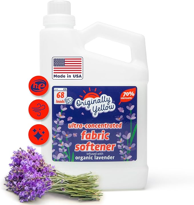 Originally Yellow Plant Based Fabric Softener | Ultra-Concentrated Laundry Softener Infused with Organic Lavender | High-Efficiency Plant Liquid Fabric Softener Helps Remove Static & Wrinkles | 34 Oz
