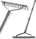 Garden Rake, 49" Adjustable Long Handle Lawn Leveling Bow Rake with 17 Tines, Garden Tool with Heavy Duty Metal for Looseing Soil, Weede Control