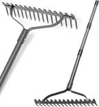 Garden Rake, 49" Adjustable Long Handle Lawn Leveling Bow Rake with 17 Tines, Garden Tool with Heavy Duty Metal for Looseing Soil, Weede Control