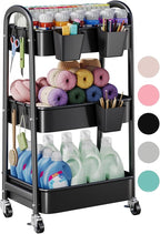 3 Tier Metal Rolling Cart with Lockable Wheels, Heavy Duty Three Tiered Baby Cart Organizer on Wheels, Black Utility Storage Trolley Carts for Art, Craft, Snack, Nursery, Diaper,Cleaning Supplies,Mesh