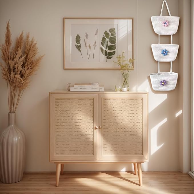 Nursery Must-Have! 3-Tier Cotton Hanging Baskets with Adorable Flowers - Soft Woven Storage for Baby Clothes, Toys & Essentials, Over-the-Door Organizer