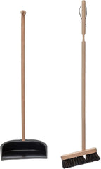 Creative Co-Op Beech Wood Broom & Standing Metal Dust Pan, Natural & Black