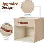Storage Cube Organizer with Clear Window, Linen Collapsible Storage Boxes with PU Handles, Cube Storage Bins for Shelf, Closet, Cabinet, Bookcase (13x13x13, Khaki)