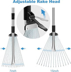 Garden Rake for Leaves, Metal Adjustable Leaf Rake for Lawns, Length 37"-53", Adjustable Expandable Head 8"-15", Garden Tools for Lawn Garden Yard Flowers Beds Bush