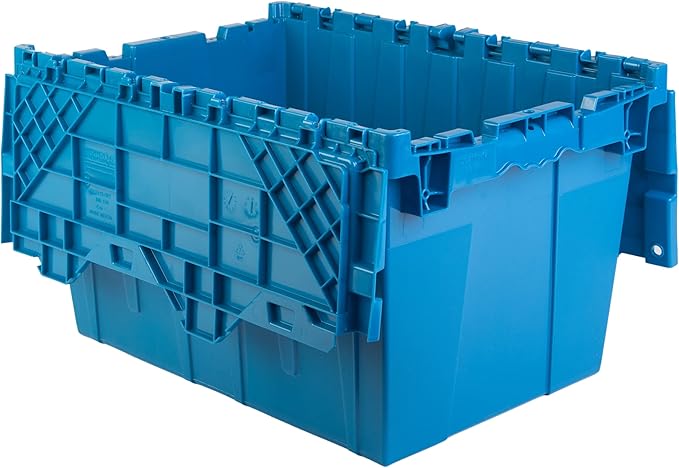 Hudson Exchange 21.9 x 15.2 x 12.8” (3 Pack) Storage Tote Distribution Container with Hinged Attached Lid, Blue