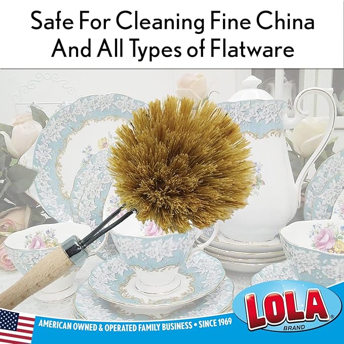 Lola Products Replacement Large Head for The Original Tampico Vegetable & Dish Brush, Birchwood & Poly Bristles, Reusable & Washable, 1 Pack