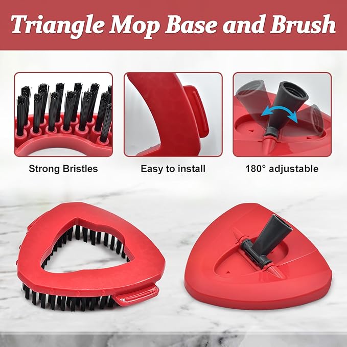 Spin Mop Handle Replacement for Ocedar, Mop Heads Replacements Compatible with O-Cedar EasyWring 1-Tank System, Include 4-Section Handle, 2 Replace Heads,1 Scrub Brush, 1 Base for O Cedar Spin Mops