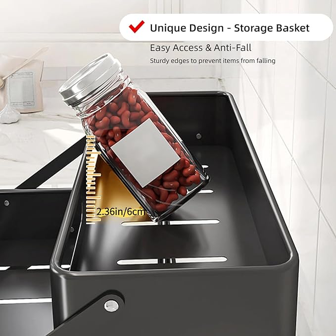 Bokelai Spice Rack 3 Tier Foldable Seasoning Organizer Jars Storage Holder Step Shelf for Cabinet Kitchen Countertop Pantry Coffee Bar Black