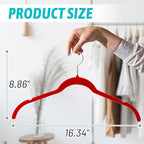 Sishynio Velvet Hangers 50 Pack – Slim Non-Slip Flocked Hangers with 360° Swivel Hook, Space-Saving Closet Organizer for Dresses, Blouses, Coats(Red)