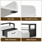 2-Tier Washer Dryer Countertop, Washing Machine Countertwith Shelf and 2 Drawers, Washer and Dryer Topper with High Guardrails, Smooth Edges, for Laundry Hamper Counter Storage Organization