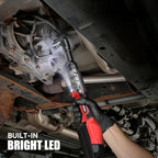 3/8" Cordless Ratchet Wrench for Milwaukee 18V Battery(Tool Only),75FT-LBS(102N.m) Extended Electric Ratchet Wrench with Variable Speed, LED Light, 1/4"&1/2" Adapter,3" Extension Bar