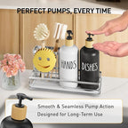 Moforoco Kitchen Dish Soap Dispenser Set, 16OZ Glass Bottle, Hand and Dish Soap Dispenser Set, Instant Dry Tray, Non-Slip Silicone Pad, Brush Holder with Smiley Face Sponge Holder, Kitchen Decor