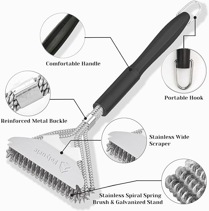 Grill Brush and Scraper Bristle -18" Stainless BBQ Brush for Grill Cleaning Kit,3 in 1 Grill Accessories, Grill Cleaner for Outdoor Grill,&1 Pack Grill Scraper Tool