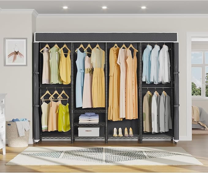 VIPEK V40C Covered Clothes Rack Heavy Duty Clothing Rack with Cover, Custom Freestanding Closet Portable Wardrobe Closet for Bedroom, Large Black Coset Rack with Black Upgarded Polyester Cover
