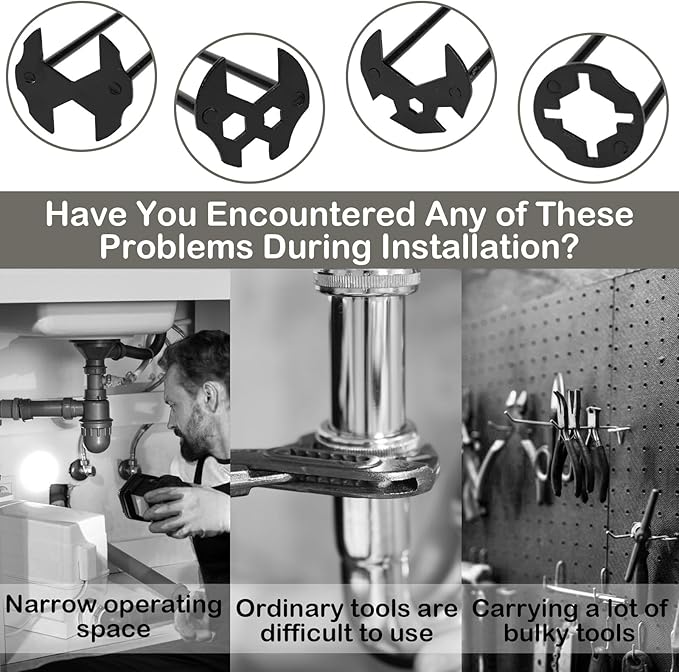 2Pcs Multifunctional Basin Wrench, Universal Under Sink Plumbers Tool, 7 Sizes, Socket Wrench Faucet Tool for Kitchen Home Bathroom