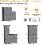 C&AHOME Cube Storage Organizer with Doors, 8-Cube Shelves, Closet Cabinet, DIY Plastic Modular Bookshelf, Storage Shelving Ideal for Bedroom, Living Room, 24.8" L × 12.4" W × 48.4" H Black UGSHS3008A
