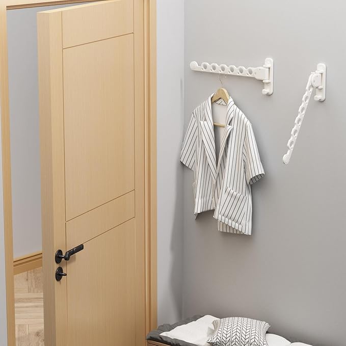 Danpoo Clothes Drying Rack Foldable Wall Mounted Laundry Drying Rack Clothing Coat Hanger Clothes Dryer White