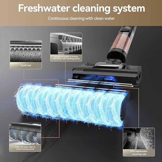 JONR ED12 Pro Max Wet Dry Vacuum Cleaner Cordless, 180°Lay-Flat Smart Vacuum Mop, 167°F Flashdry Self-Cleaning, Dual-Sided Edge, Zero-Tangle for Pet Hair, Lightweight Floor Cleaner for Hard Floor