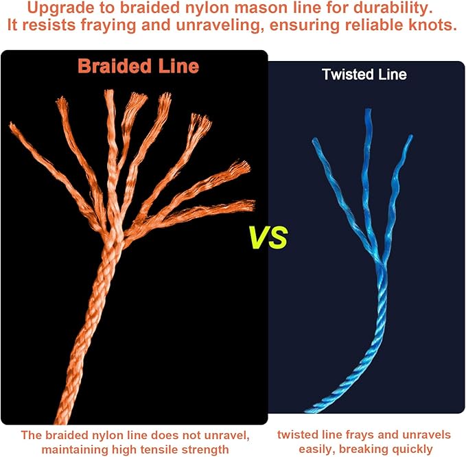 Mason Line String Line - #18 Braided Nylon String - 500 Ft Length - Nylon with Reloadable Line Reel Twine for Gardening Or Masonry Tools - Perfect Construction String (Orange)