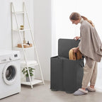 Lifewit Double Laundry Hamper with Lid and Removable Laundry Bags, Large Collapsible 2 Dividers Dirty Clothes Basket with Handles for Bedroom Laundry Room Closet Bathroom College, 155L Black