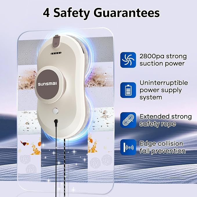 Automatic Window Cleaning Robot with 2800PA Suction, Intelligent Edge Detection 3.0 Path Planning, Water Spray, and Remote Control - Electric Window Cleaner Rotot for Effortless Cleaning