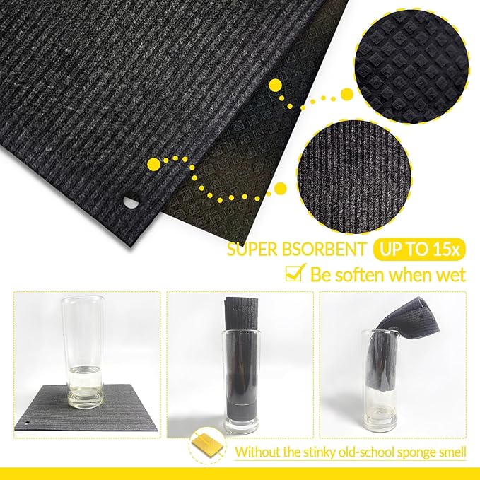 6 - Pack Swedish Kitchen Dish Cloths - Reusable Paper Towels for Counters & Dishes - Eco Friendly Cellulose Sponge Cloth - Assorted (Black)
